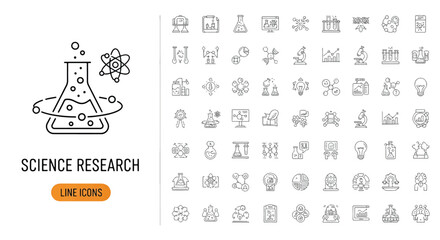 Science and research line icons vector set of laboratory equipment for scientific presentation and w