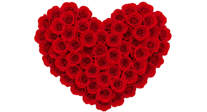 Heart shape made of red roses isolated on transparent background for valentines day