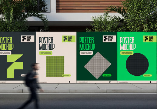 Modern Urban Street Wall Poster PSD Mockup for Outdoor Advertising