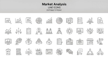 Market analysis line icons editable stroke vector set for business reports presentations and web des