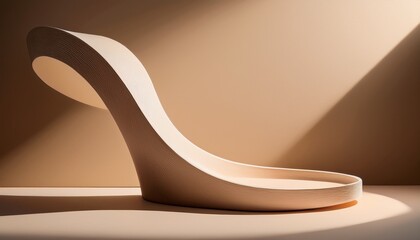 Obraz premium a sculptural curved podium with smooth surfaces placed in front of a seamless background in muted beige tones shadows fall with precision beneath the structure enhancing the minimalist