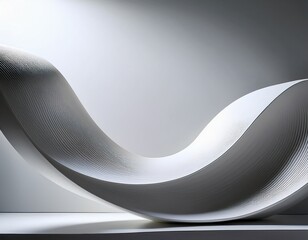 an abstract minimal podium with curved layers in a soft monochrome palette floating gently over a clean background subtle highlights trace the arcs while realistic shadows anchor