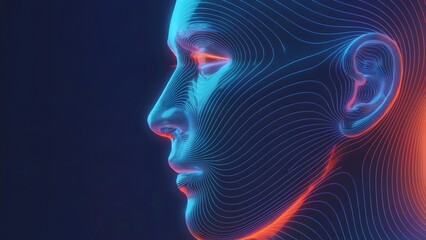 Futuristic human face with glowing digital lines, a modern representation of AI, technology, and innovation for visionary projects and cutting-edge designs