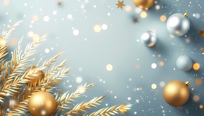 Elegant Golden Christmas Background with Ornaments and Lights