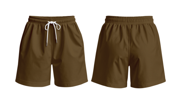 Dark Brown Shorts Mockup Front and Back View on Transparent Background