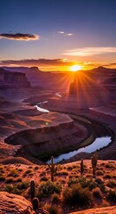 Dead Horse Point State Park Sunrise Overlook of Colorado River Bend.