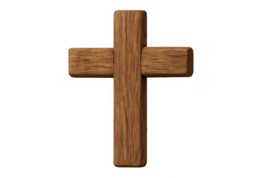 Wooden christian cross symbolizing faith, spirituality, and religion, a sacred symbol of divinity on transparent background