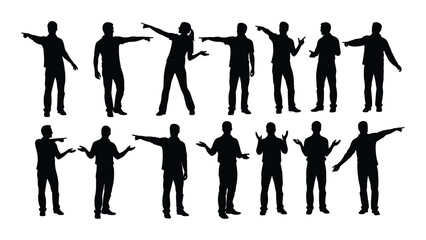 People silhouettes pointing and gesturing isolated on transparent background, Vector