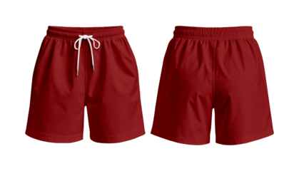 Dark Red Shorts Mockup Front and Back View on Transparent Background