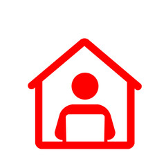 在宅勤務を表すシンプルなピクトグラム(赤)