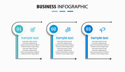 Business infographic design template with 3 options, parts, steps or processes. Can be used for workflow layout, diagram, number options, web design	
