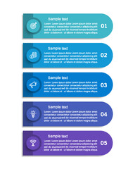 Business vector infographic template with 5 options or steps. Can be used for workflow layout, diagram, annual report, web design	

