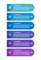 Business vector infographic design template with icons and 6 options or steps. Can be used for process diagram, presentations, workflow layout, banner, flow chart