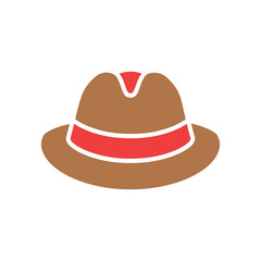 Isolated Icon of Brown Fedora Hat with a Red Ribbon on Transparent Background