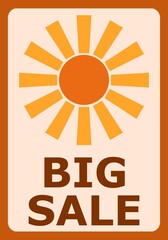A vintage-style retro sale flyer with clean typography and a warm orange-brown palette. Minimalistic design with a graphic symbol.