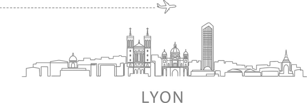 Lyon Skyline Cityscape with Airplane
