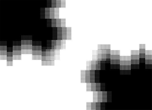 Abstract black spots in the corners on a white background. Vector pattern of striped rectangles. Abstract vector background for covers, advertising, interior. Technological style. Design element