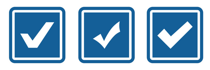 Blue check mark tick verification icon. Set of social media verified icons. Blue tick verified badge icon. Check badge icon vector set. Social media official account tick symbol. 