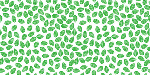 Seamless green leaf pattern for modern vector background and decorative design. Natural foliage texture with botanical wallpaper, and endless eco friendly illustration.