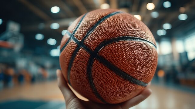 Adaptive Sports Concept: Hand holding basketball on sports court
