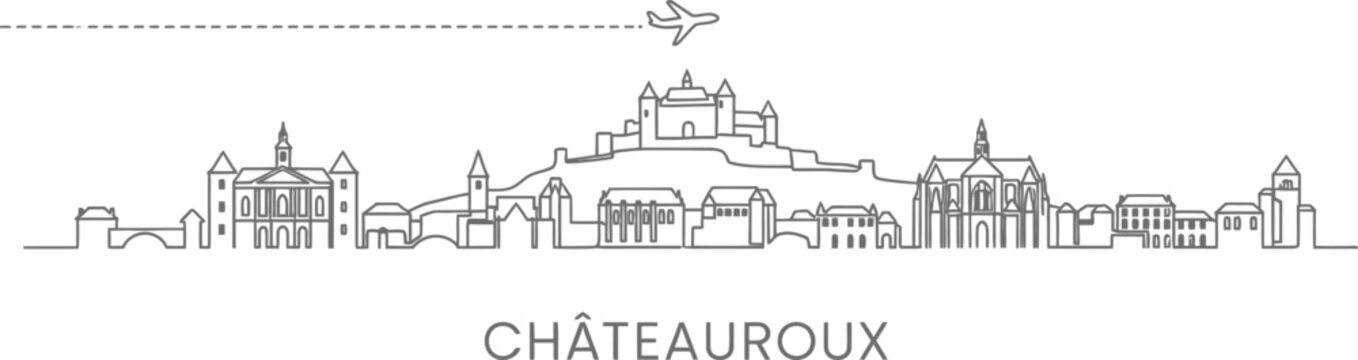 Chateauroux Skyline with Airplane and Contrail