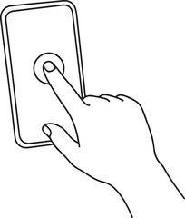 Hand touching a smartphone screen in line art