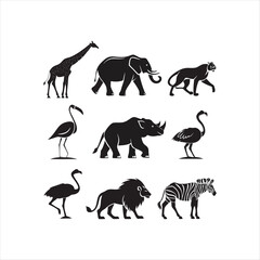 wild animals silhouettes collection vector illustration