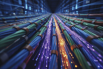 Multicolored fiber optic cables.
