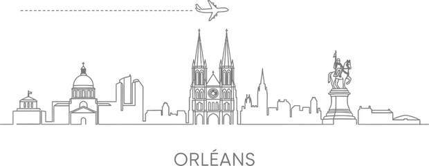Obraz premium Orleans Cityscape Skyline with Airplane Flying Overhead