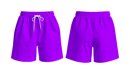 Purple Shorts Mockup Front and Back View on Transparent Background