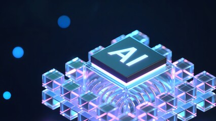 Futuristic AI technology concept with glowing blue elements, perfect for illustrating digital transformation, innovation, and the future of artificial intelligence