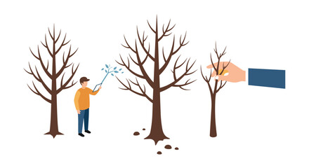 Conceptual growth and care with minimalist trees and hand