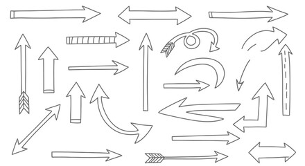 Collection of hand drawn arrow doodles and sketches on a white background