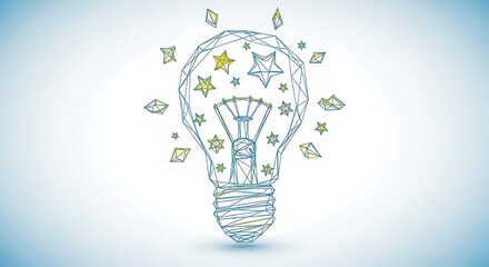 Light Bulb Idea with Stars and Shapes Sketch.