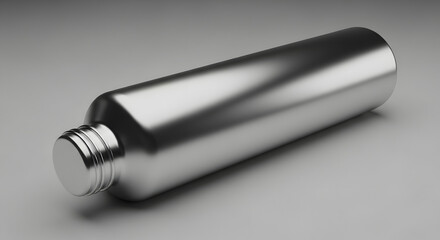 Horizontal Blank Silver Metallic Tube or Bottle Mockup with Screw Cap