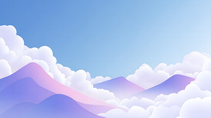 Minimalist mountain landscape with soft clouds and pastel sky