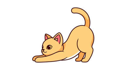 Naklejka premium Cute cartoon ginger cat in a stretching pose. Adorable playful kitten character isolated on a white background for design