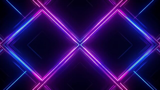 Abstract geometric pattern with bright neon blue and purple lines on dark background