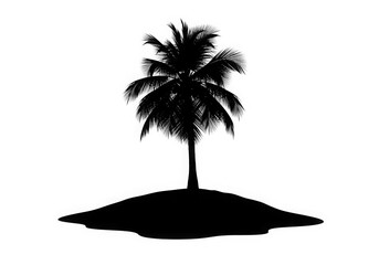 Silhouette of a tropical palm tree on a small island, cutout