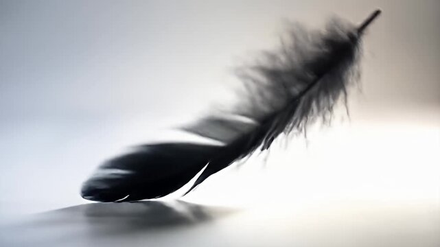 Dark, detailed feather on a soft lit backdrop