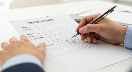 A person filling out a personal information form.