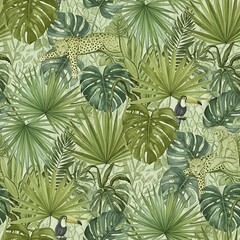 Lush Jungle Canopy - A Vibrant Tropical Pattern with Wildlife.