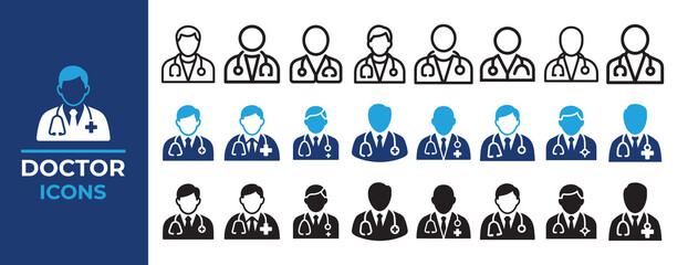 Color and black doctor icon collection set. Physician doctor icons. vector illustration eps 10