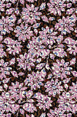 Abstract solid vector textile design, arrangement with big tiger skin of aster flowers, full all-over seamless pattern with brown and pink tone color illustration, digital image printing factory