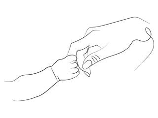 Minimal Line Art of Parent and Baby Holding Hands. Family Love Illustration