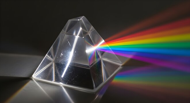 Light dispersion through a prism creating a rainbow spectrum of colors