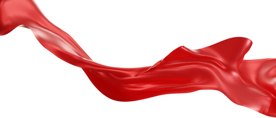Flying red silk textile fabric flag background. Smooth elegant red Satin Isolated on white Background for grand opening ceremony. Red curtain. 3d png illustration