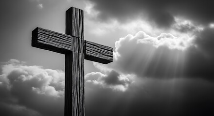 Wooden Cross Against a Dramatic Sky - Faith and Hope.