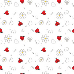 Ladybug heart flower pattern love background design