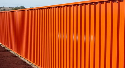 Bright Orange Metal Fence - A Study in Vertical Lines and Color.